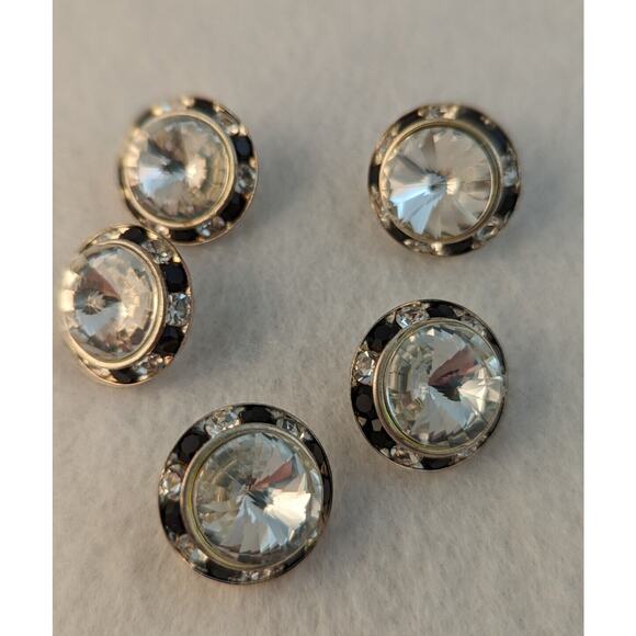 Vintage Rhinestone Buttons 5 Clear And Black Between 7/8" and 1" EVUC See Photos - Picture 3 of 4